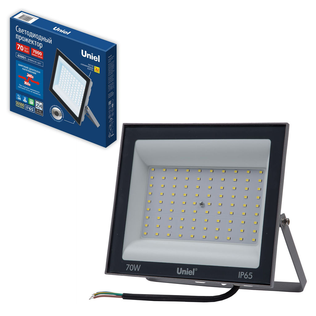 ULF-F23-70W/6500K IP65 160-240V GREY Прожектор светодиодный. Дневной свет (6500K). Корпус серый. TM Uniel