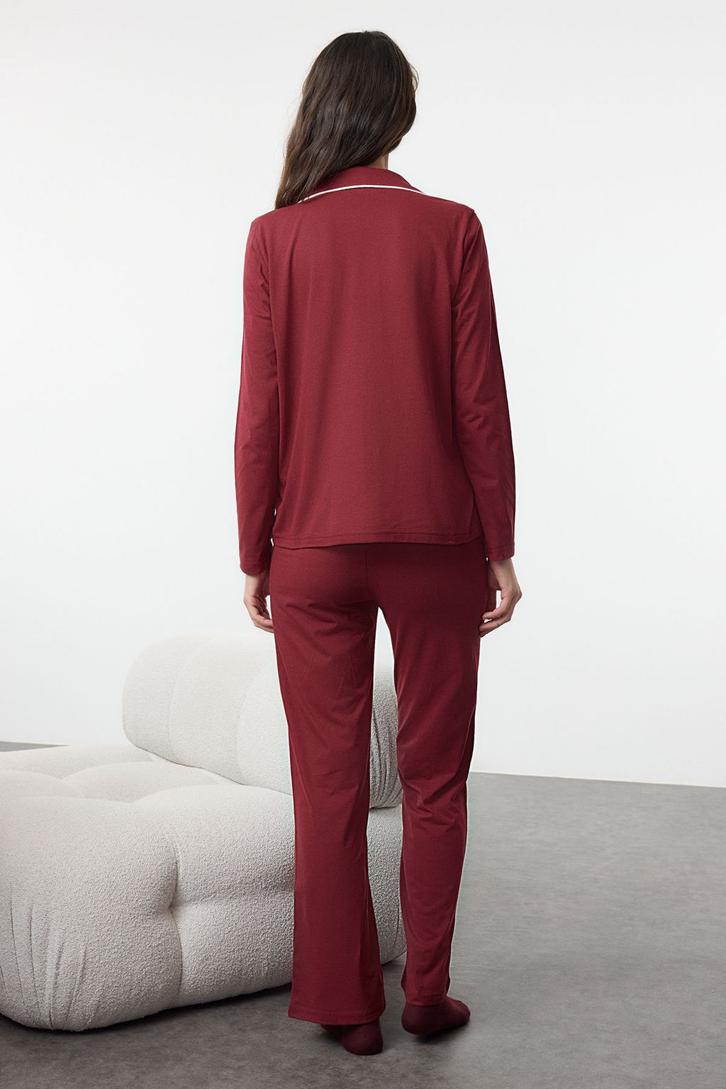 Bordo Biye Detayl? Orme Pijama Tak?m? THMAW25PT00199