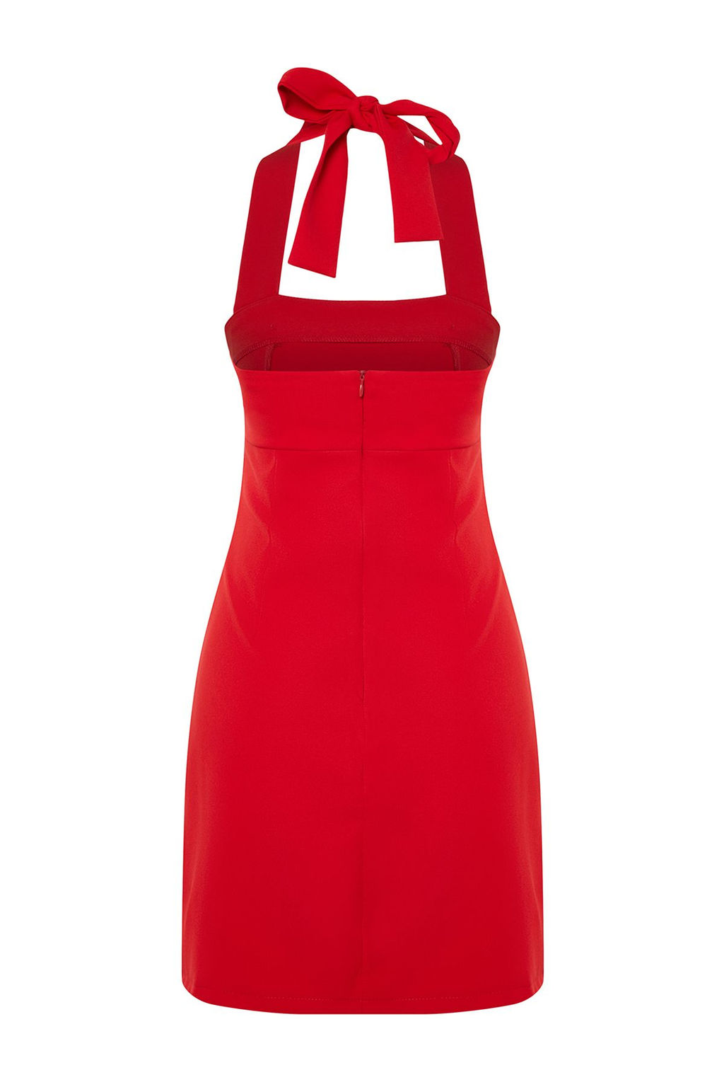 K?rm?z? Vucuda Oturan Boyundan Baglamal? Mini Dokuma Elbise TWOSS23EL01724