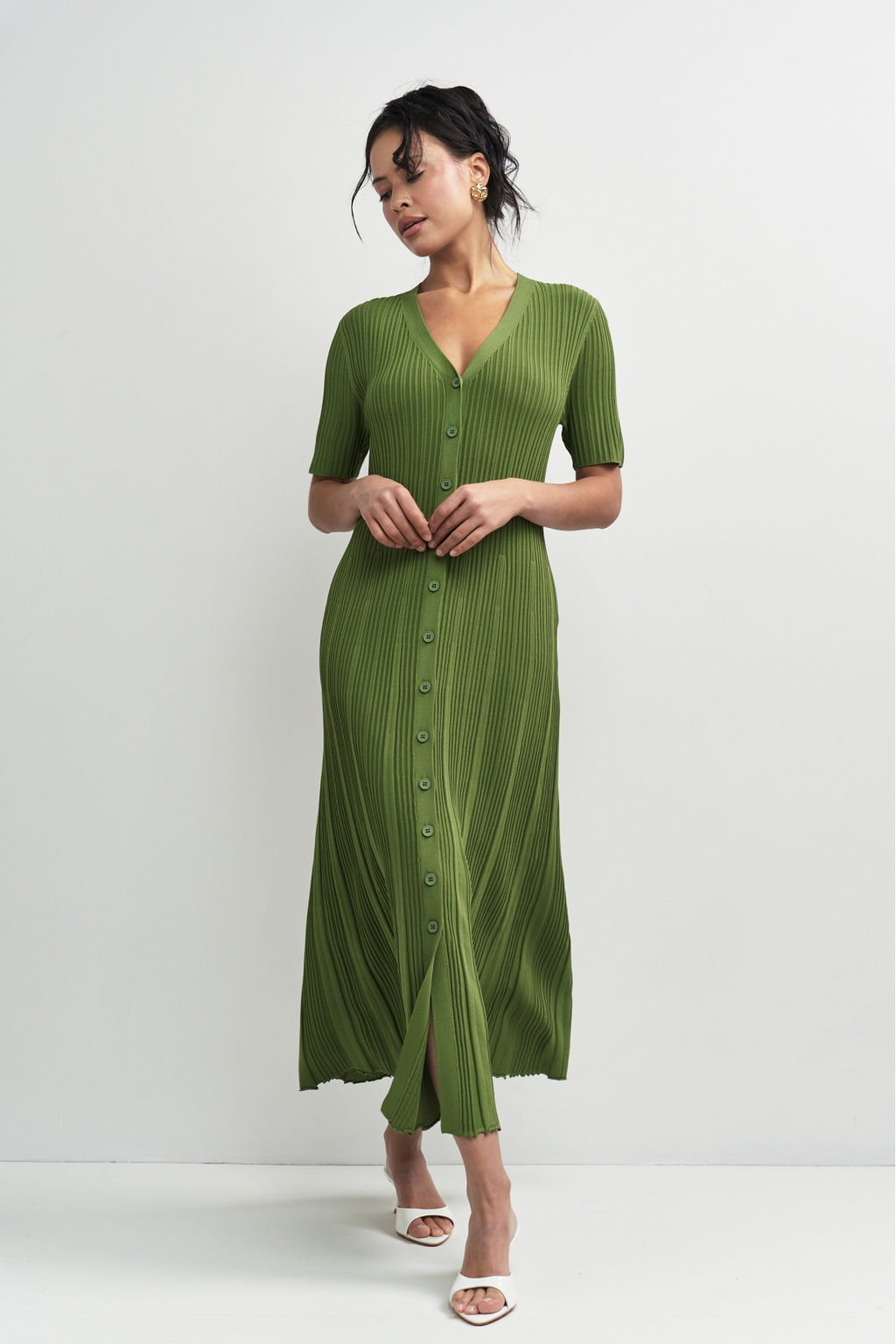Платье трикотажное на пуговицах Зеленый - Erist store фото 5
