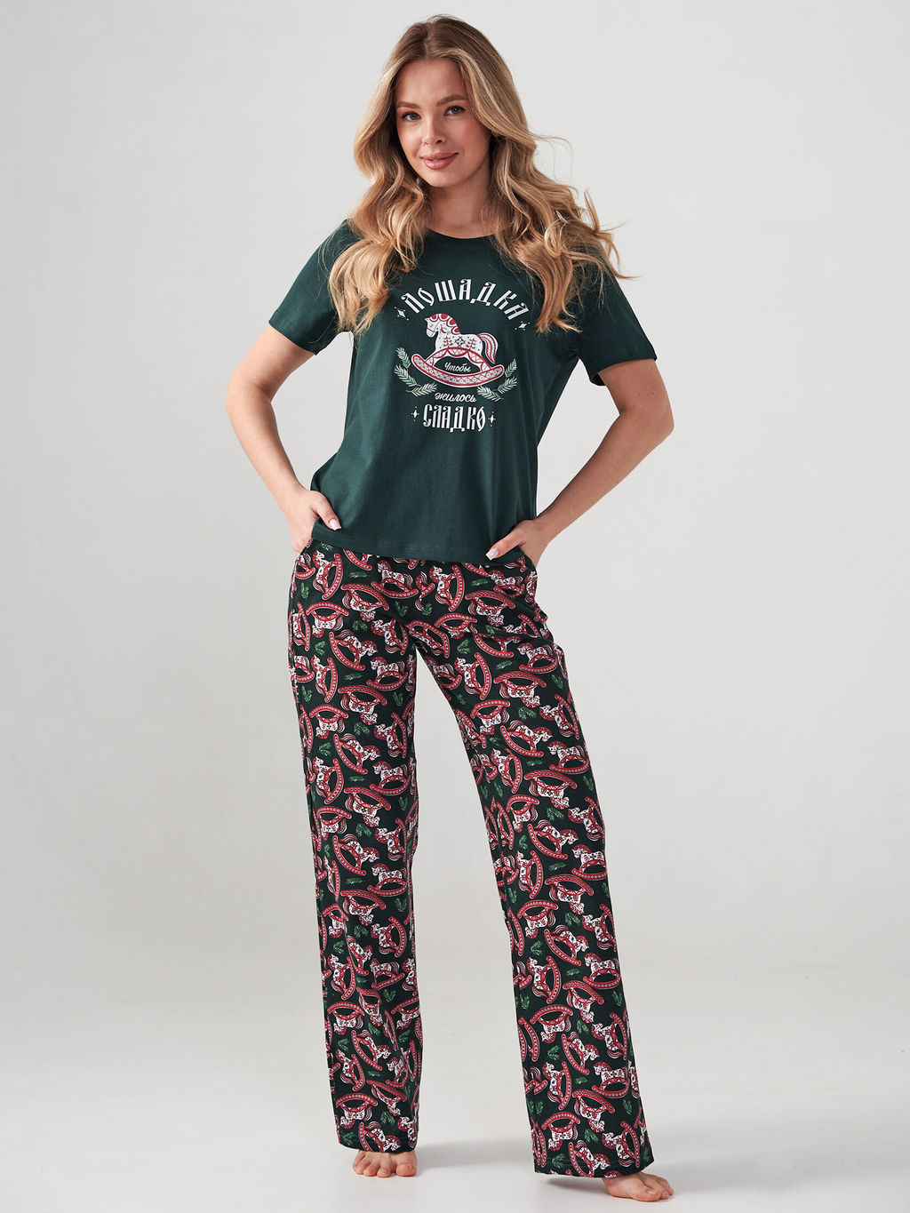 Пижама 100% хлопок женская Лошадка - Оптима фото 3