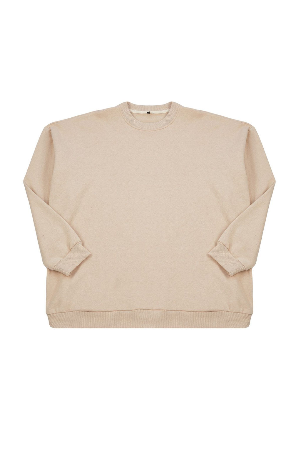 Bej B_y_k Beden Bisiklet Yaka Oversize/Geni_ Kesim S_rt Bask_l_ __i Polar Sweatshirt TMNAW24AO00004