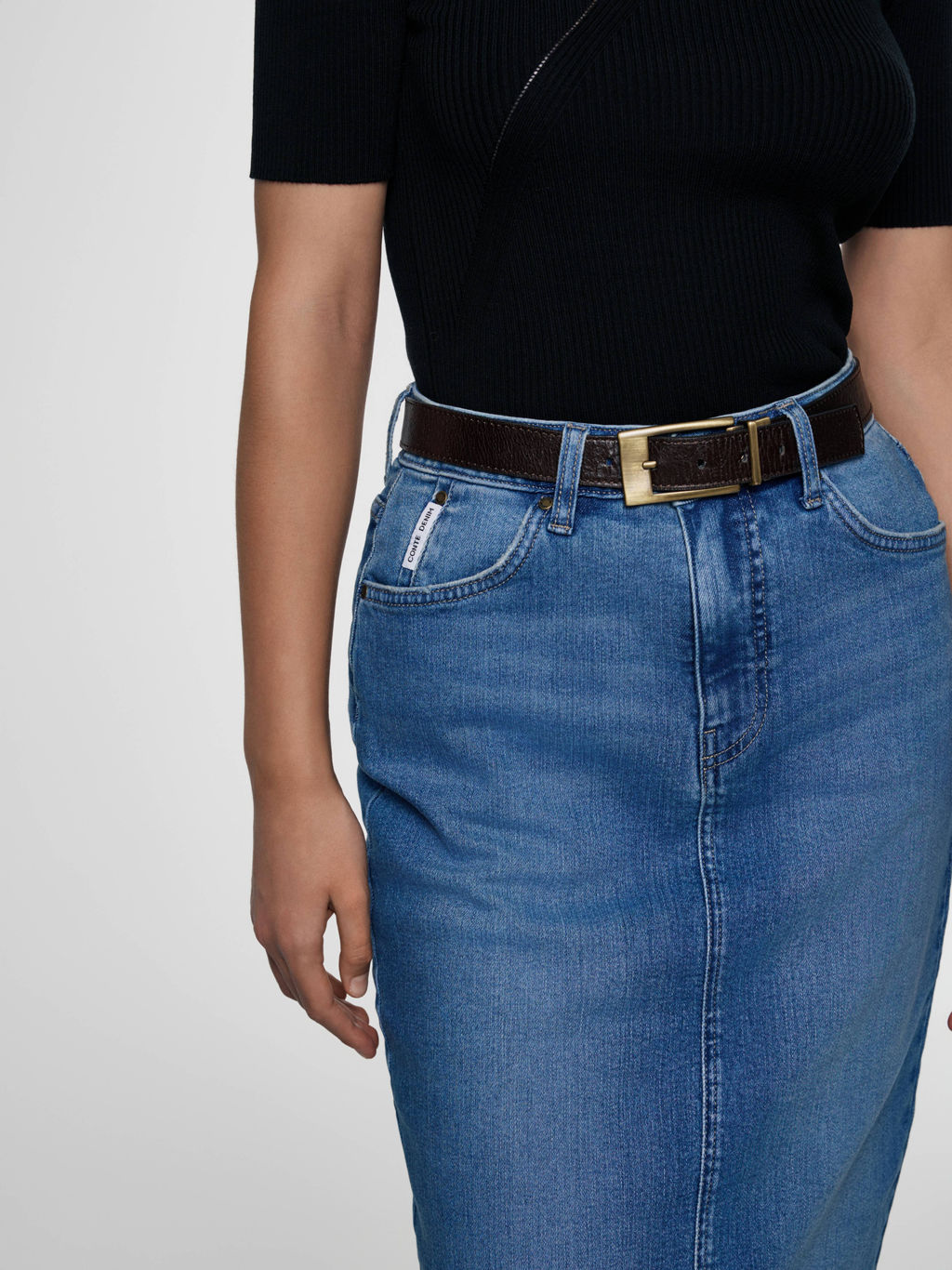 CONTE CON-633 Джинсовая юбка-midi с разрезом и необработанным краем blue