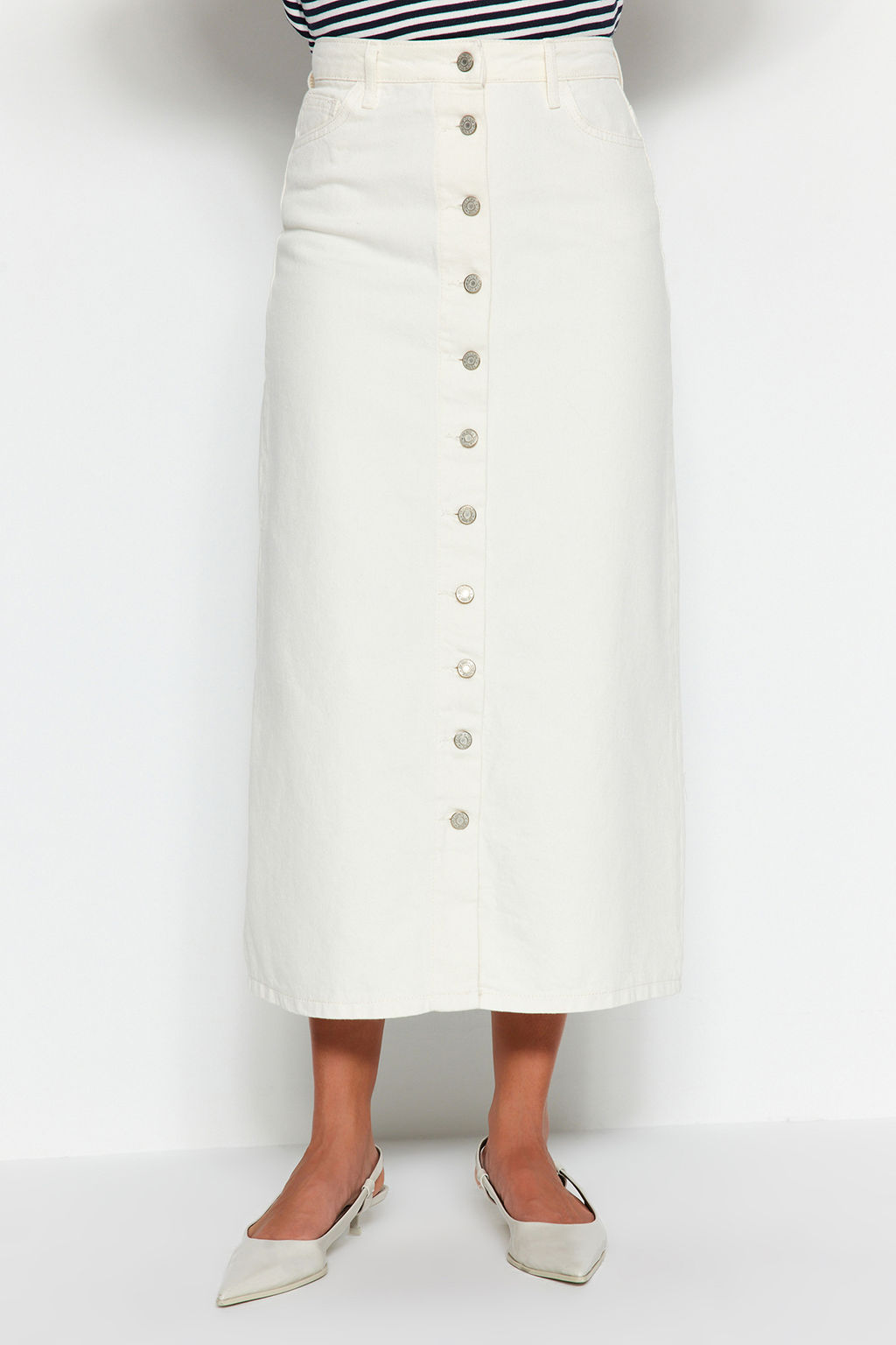 TRENDYOLMILLA Ekru Dugme Kapamal? Denim Kot Etek TCTSS23EE00024  фото 14