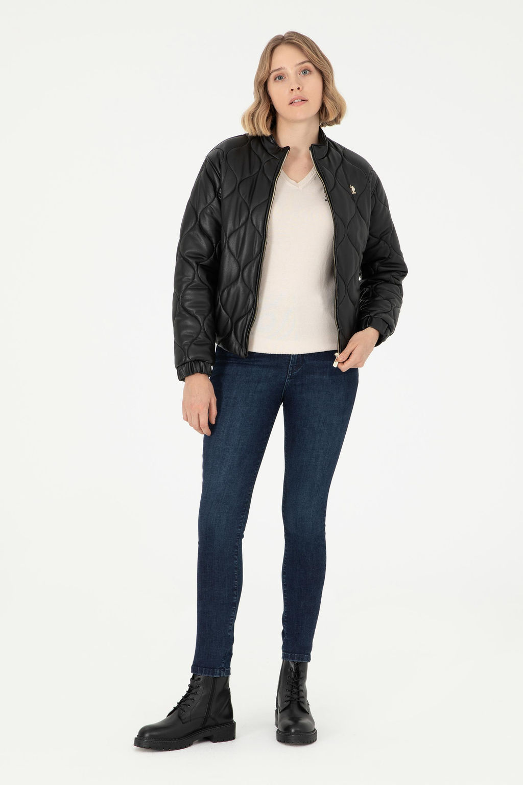 Женская черная кожаная куртка - U.s. polo assn фото 4