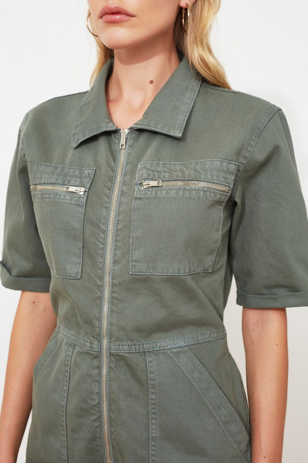 TRENDYOLMILLA Haki Beli Lastikli Denim Sort Tulum TWOSS20TU0122 фото 4