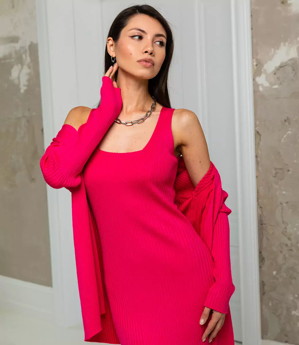 Комплект платье+кардиган #КТ831 (4), малиновый