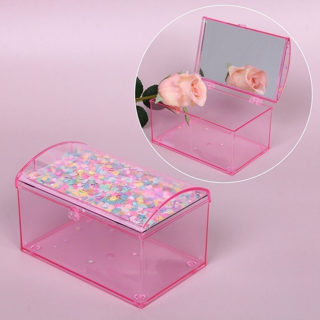 Цена за 3 шт. Шкатулка пластиковая с зеркалом "KiKi HAUS", сундучок, цвет розовый, 14.5*9.5*9см (в пакете)