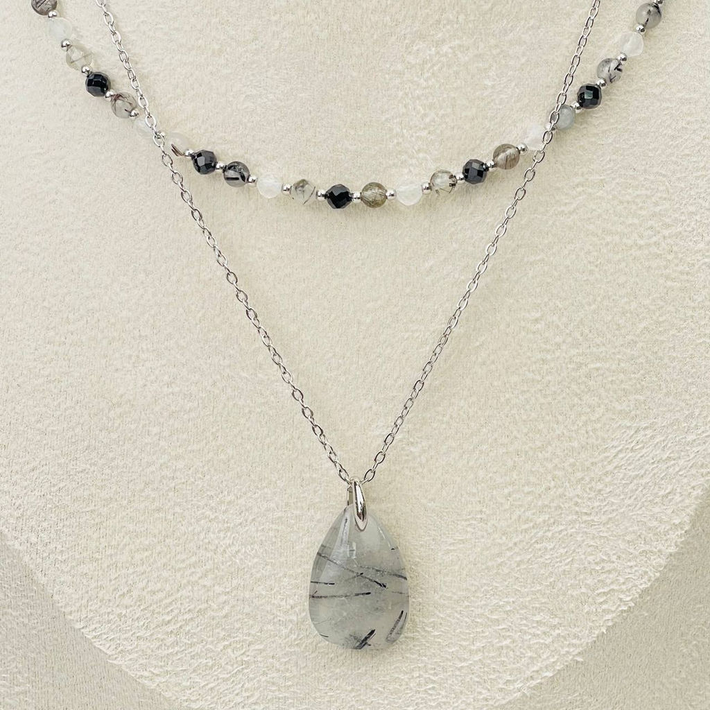 Колье двойное из Кварца с Турмалином и Шпинели 37/42 см +