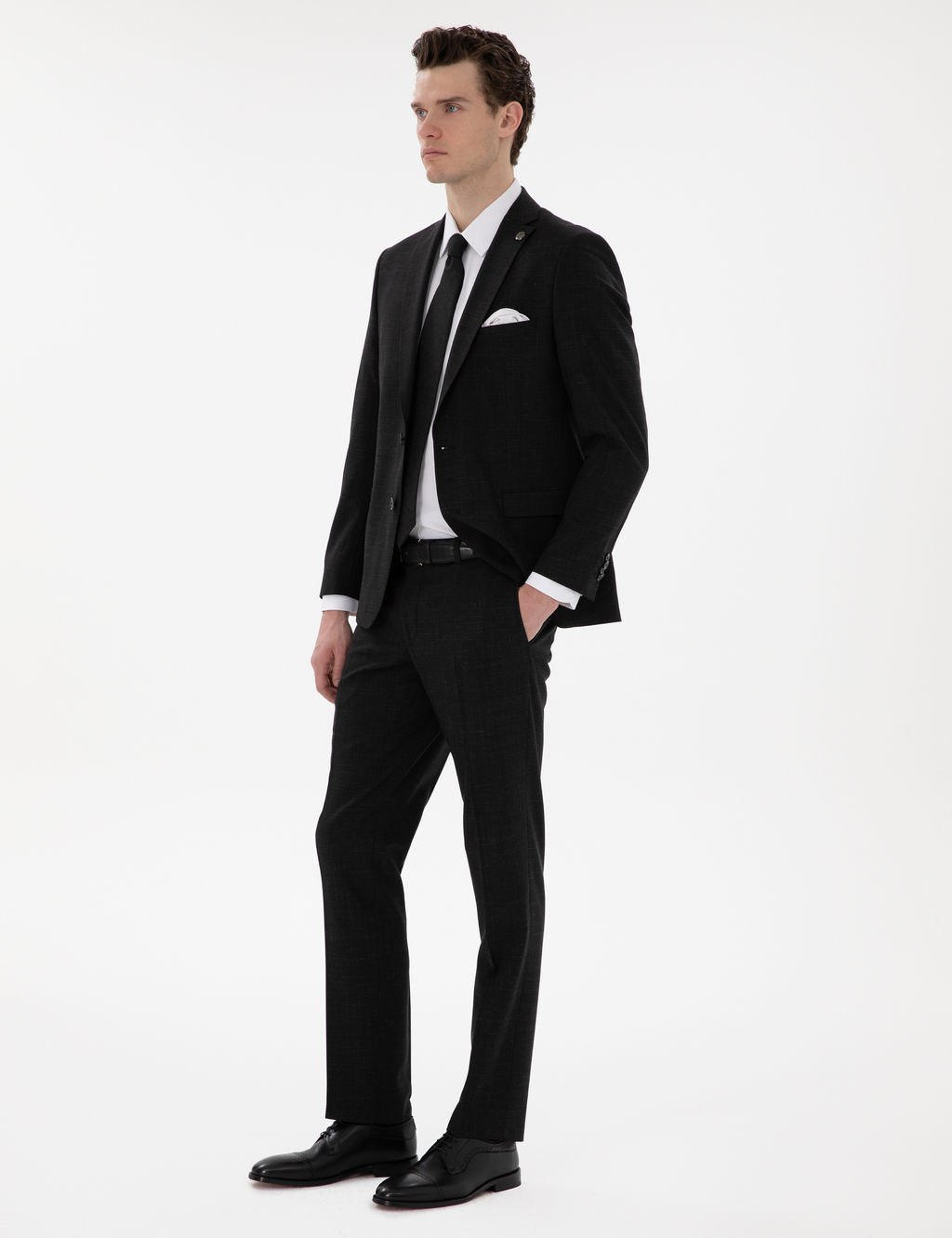 Siyah Slim Fit Y_n Keten Kar___ml_ Tak_m Elbise