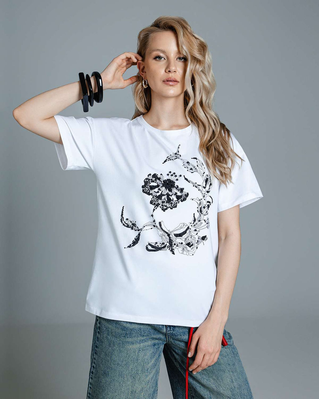 Футболка с принтом и бусинами FD015 - Sahar art lab фото 6