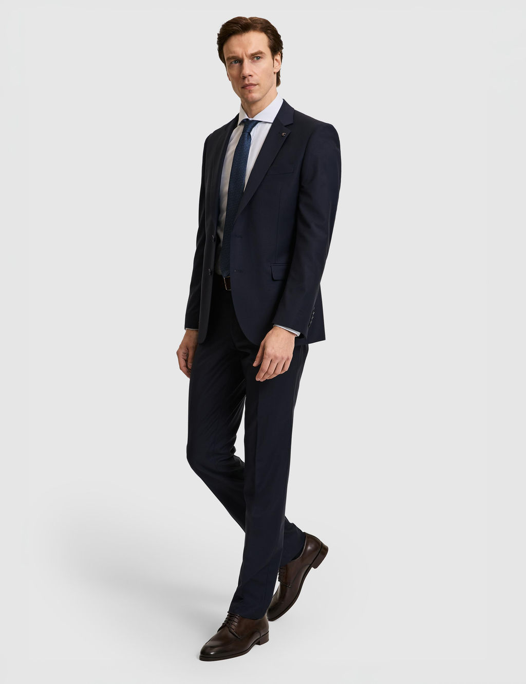 Lacivert Slim Fit Mono Yaka Y_n Kar___ml_ Tak_m Elbise