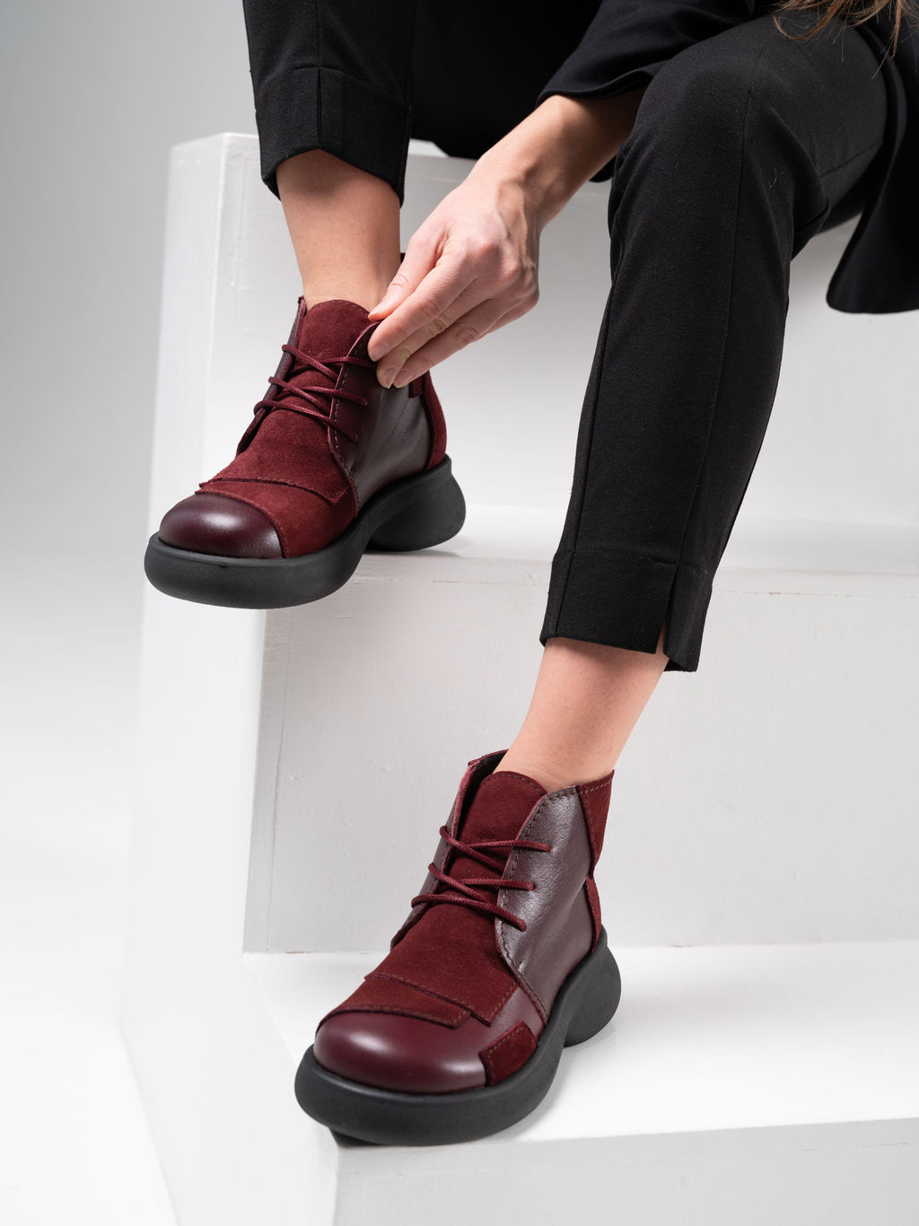 Ботинки 305.927bl.Бордовый бордовая замша/байка