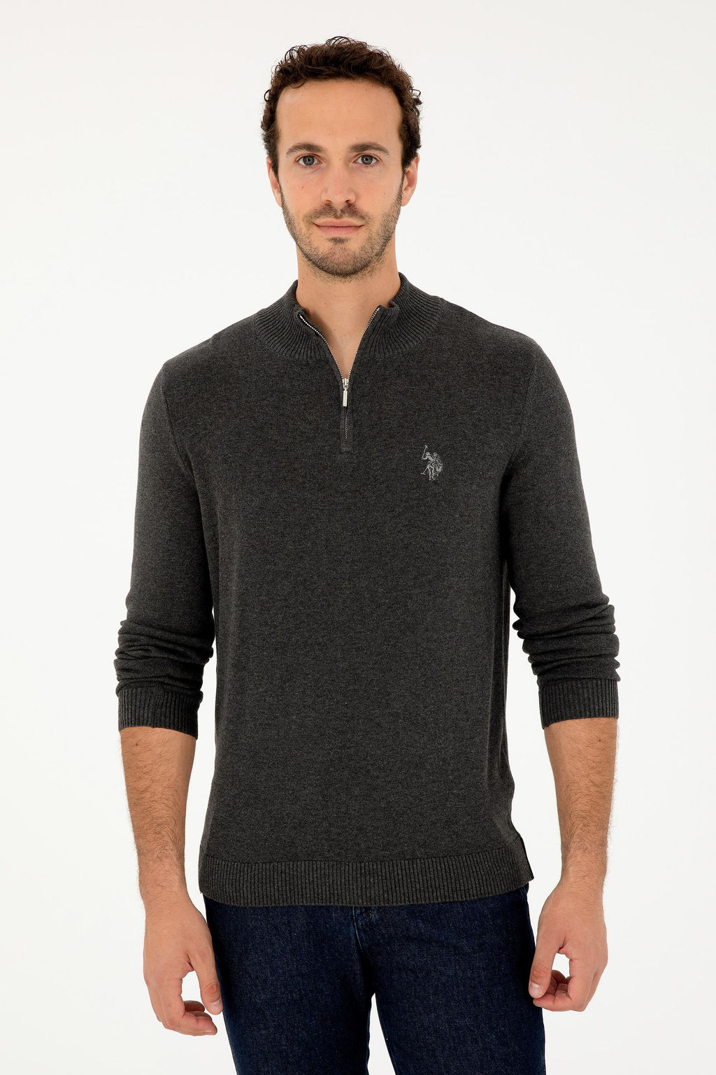 Свитер мужской U.S. Polo Assn хлопок антрацитовый меланж  фото 3
