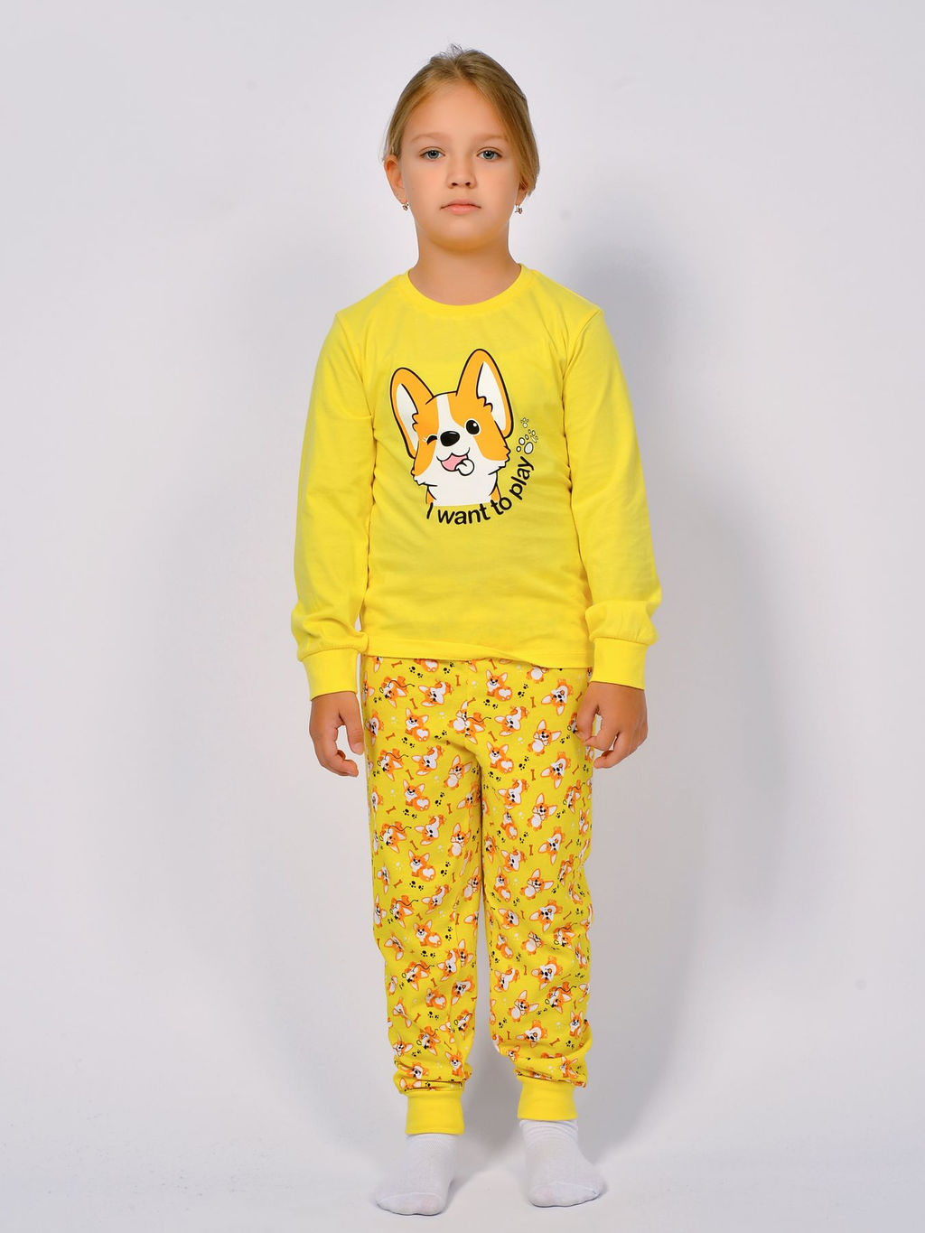 Скидка 10%! Пижама детская 91225 желтый корги 650 Lets go - Let's go фото 2