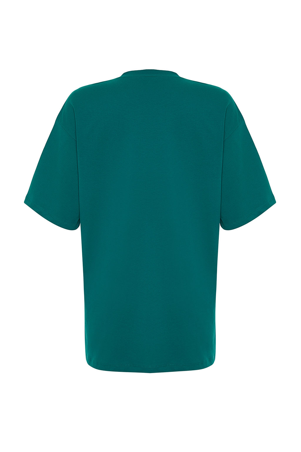 Zumrut Yesili %100 Kal?n Pamuklu Premium Oversize/Genis Kal?p Orme T-Shirt TWOSS23TS00040