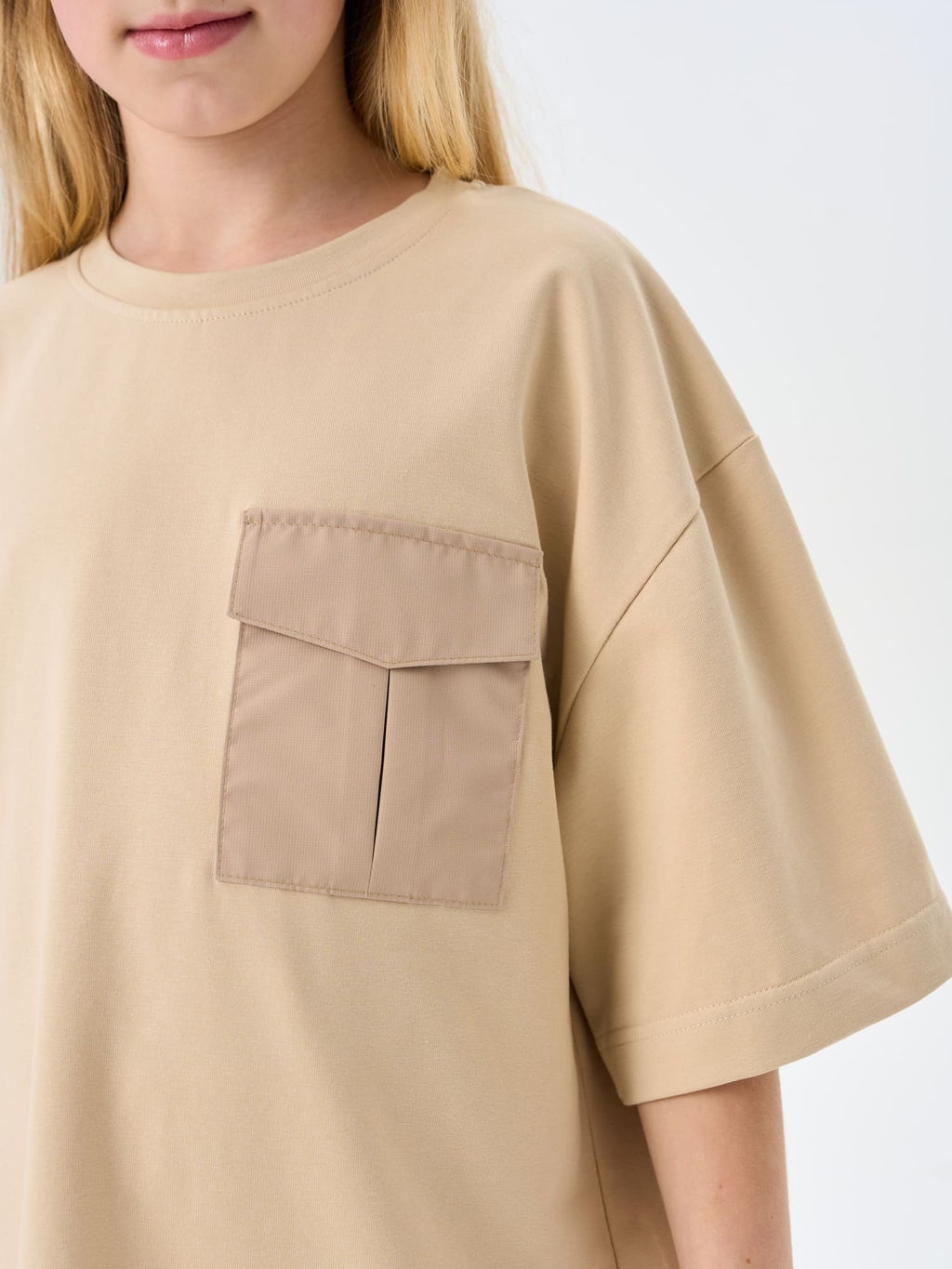 Футболка оверсайз Крем-брюле с карманом 7+ - Bungly фото 6