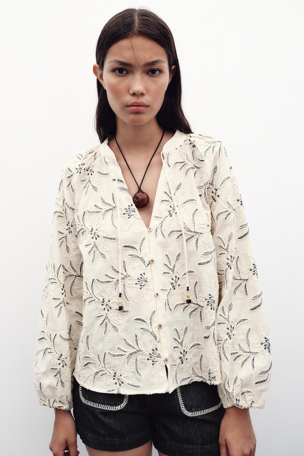 RUSTIC TEXTURED EMBROIDERED BLOUSE - Zara фото 3