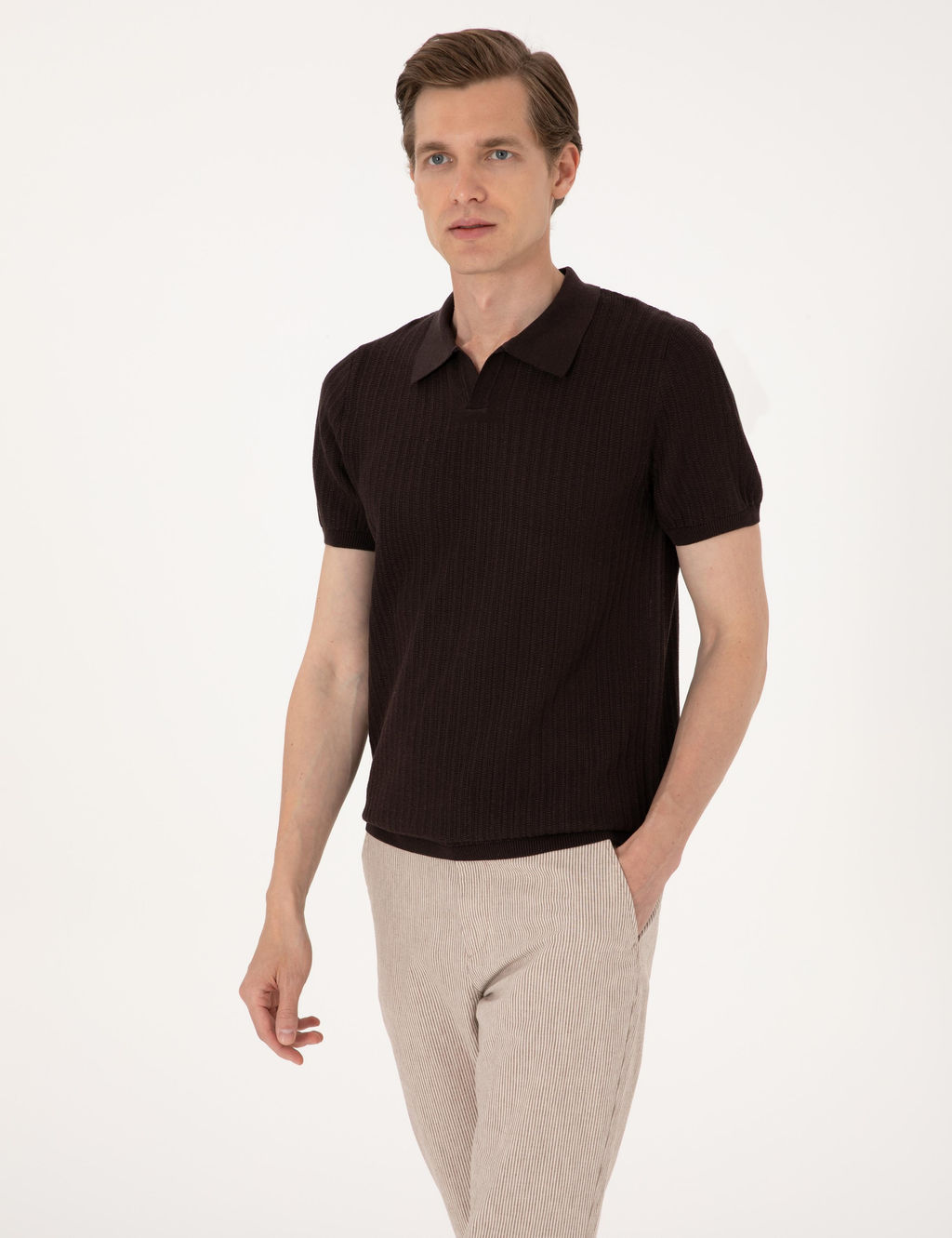 Kahverengi Slim Fit Polo Yaka Triko Ti__rt - Pierre cardin фото 3