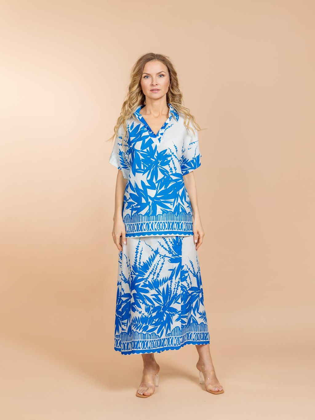 Костюм юбка и блузка (вискоза,лен) №25-209-2 (Лето-2025)