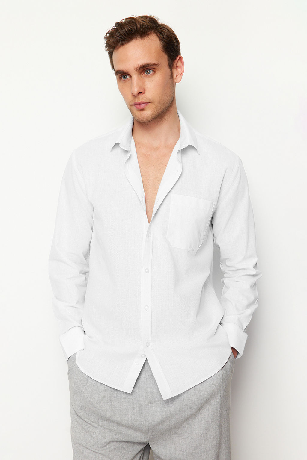 TRENDYOL MAN Lacivert Regular Fit %100 Pamuklu Gomlek TMNSS24GO00063 - Trendyolmilla фото 11
