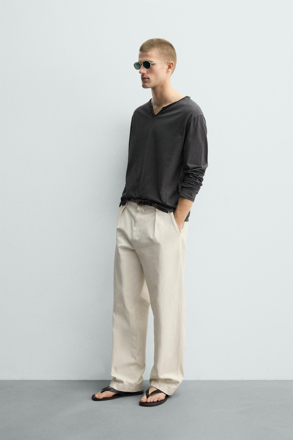 CAMISETA CUELLO PANADERO IRREGULAR / Gris / Azul - Zara фото 4