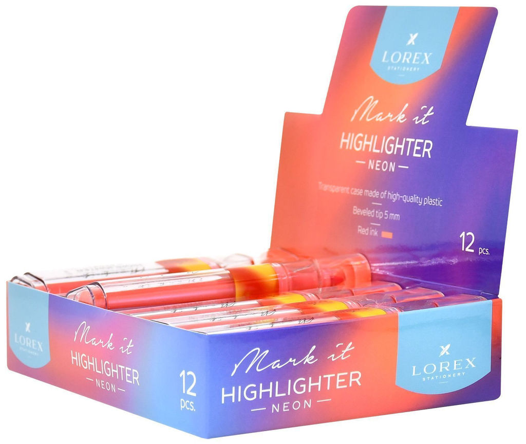 Цена за 2 шт. Маркер текстовый LOREX Mark it NEON 1-5 мм кораллово-красный неон, скошенный