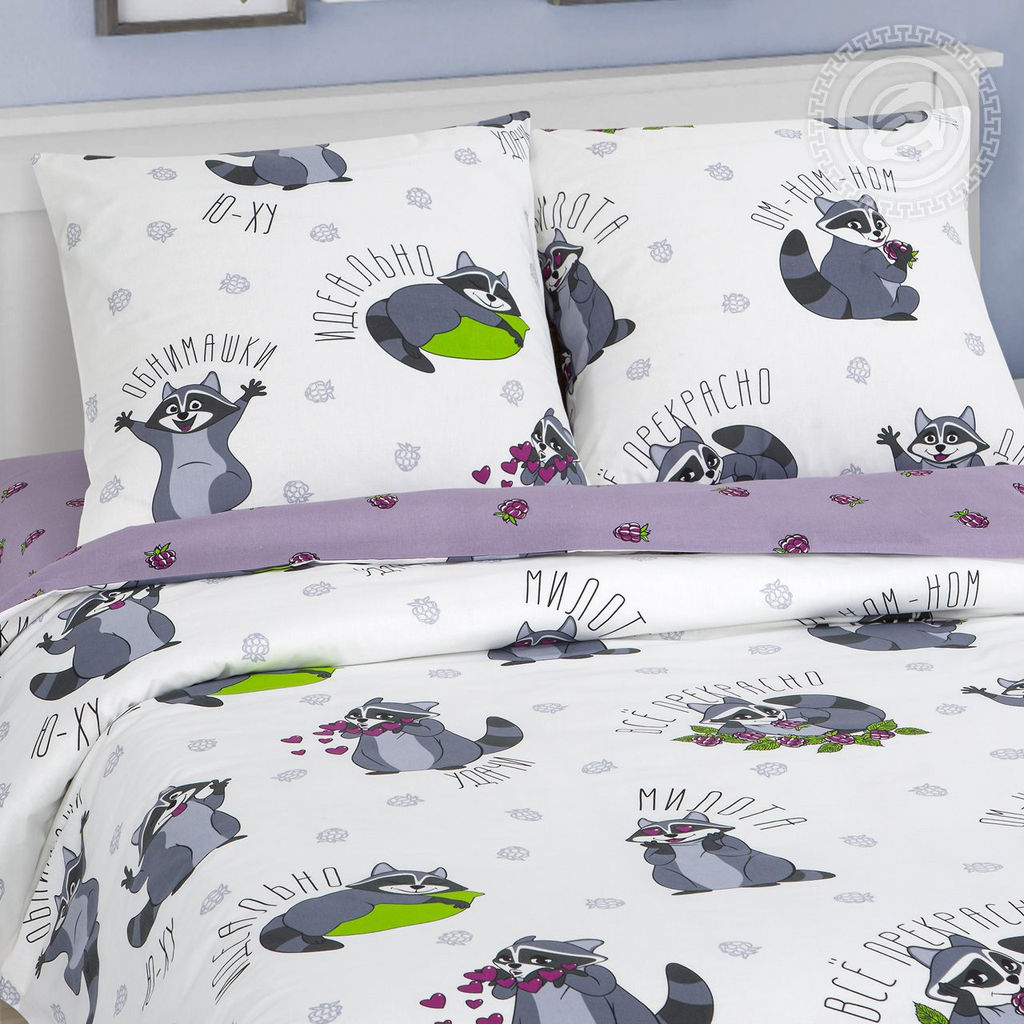 Енотики 1,5 сп./Пододеяльник: 1 шт. - 215*145; Простыня: 1 шт. - 214*150; Наволочка: 2 шт. - 70*70; Поплин детский - Артпостель фото 2