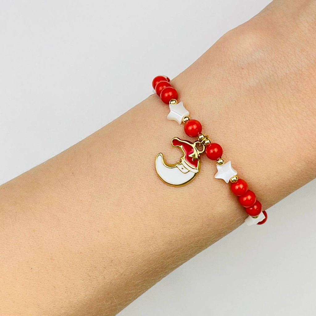 Браслет из Коралла и Перламутра с подвеской "Месяц" 15,5 см