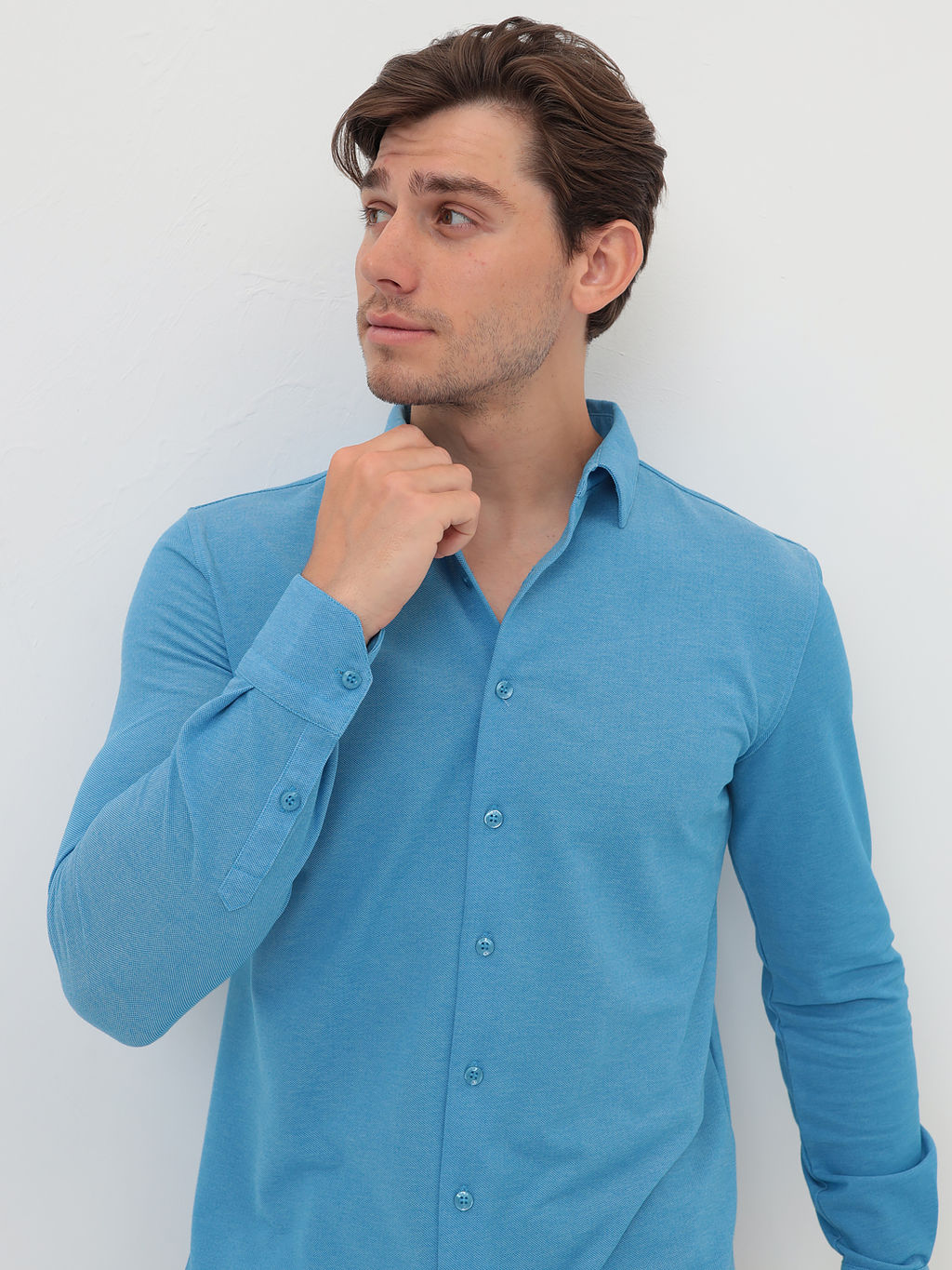 Батник мужской трикотажный GREG G143-ML (лазурь)  фото 7