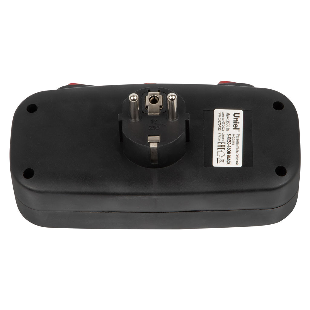 S-GES3-16OB BLACK Разветвитель сетевой с выключателм, с/з. 3 гнезда. 16А, 3500Вт. Черный. ТМ Uniel