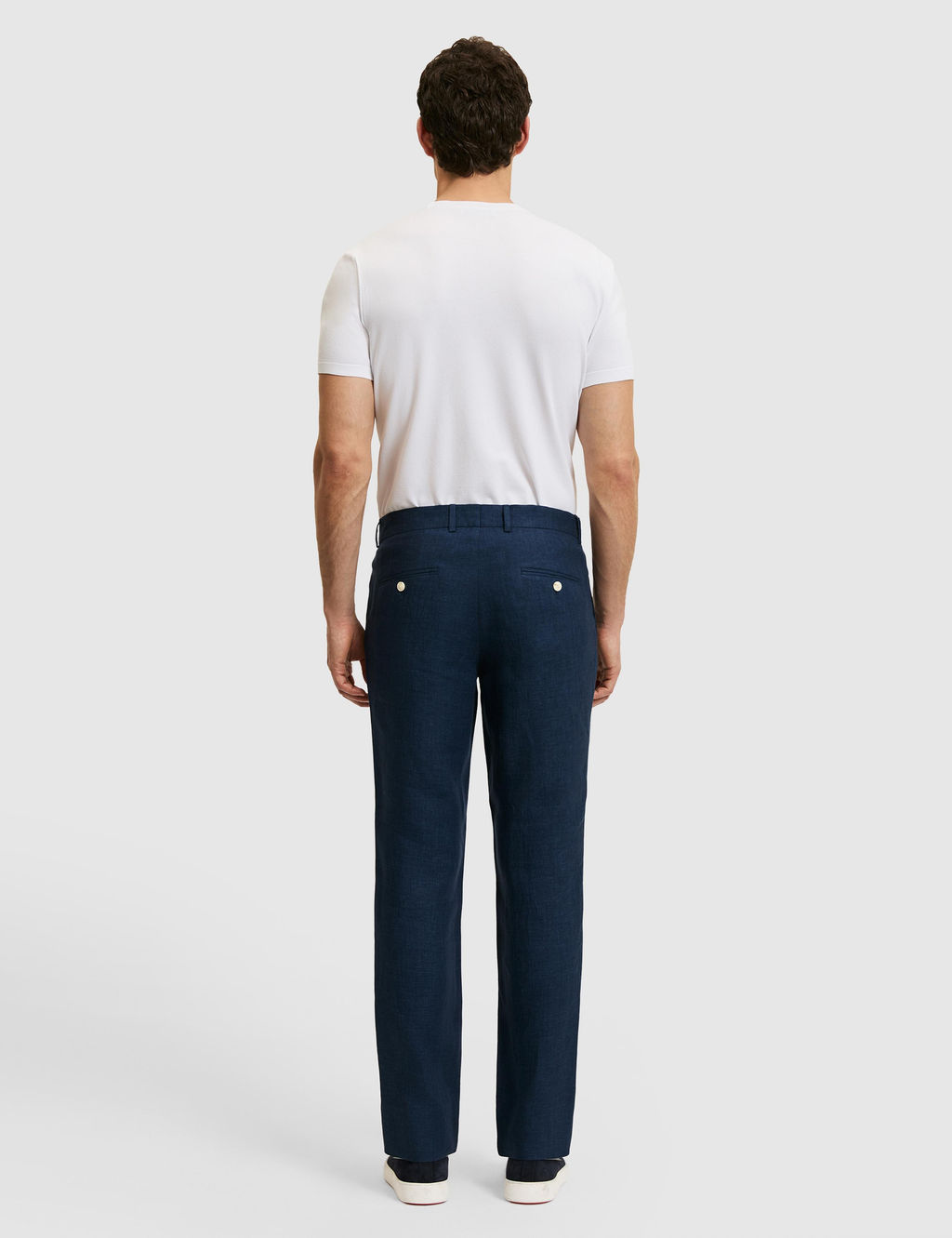 Lacivert Slim Fit Beli Lastikli %100 Keten Pantolon