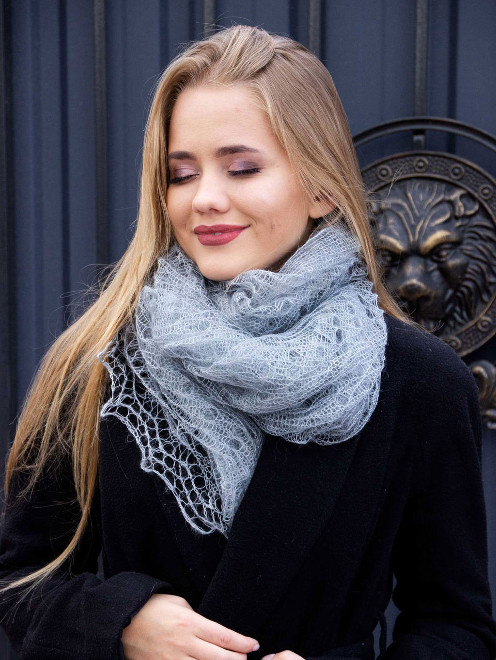 101 Палантин Серебро серый 200см * 70см - Оренбургский пуховый узор фото 3