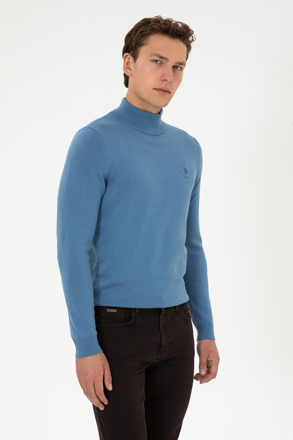 Erkek Slim Fit Yar_m Bal_k__ Yaka Saks Basic Kazak - U.s. polo assn фото 3