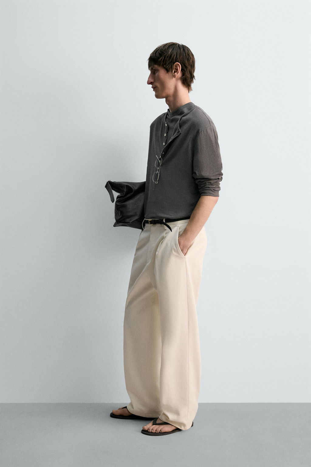 CAMISETA CUELLO PANADERO ALGOD?N - LINO LIMITED EDITION / Gris oscuro - Zara фото 4