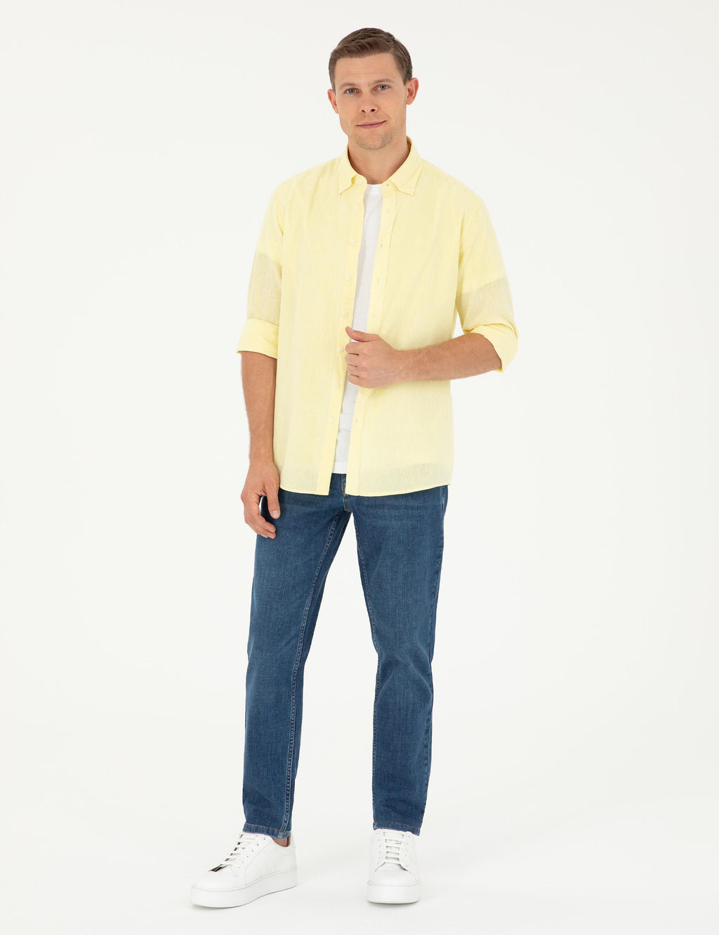 Sar_ Slim Fit Keten Kar___ml_ G_mlek