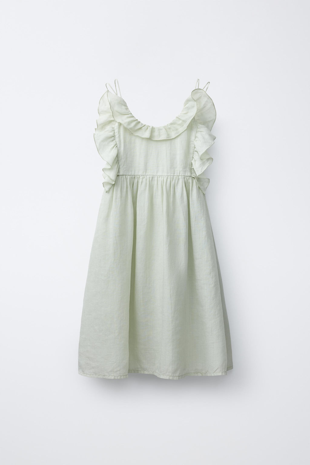 VESTIDO VOLANTES 100% RAMIO / Verde pastel - Zara фото 2