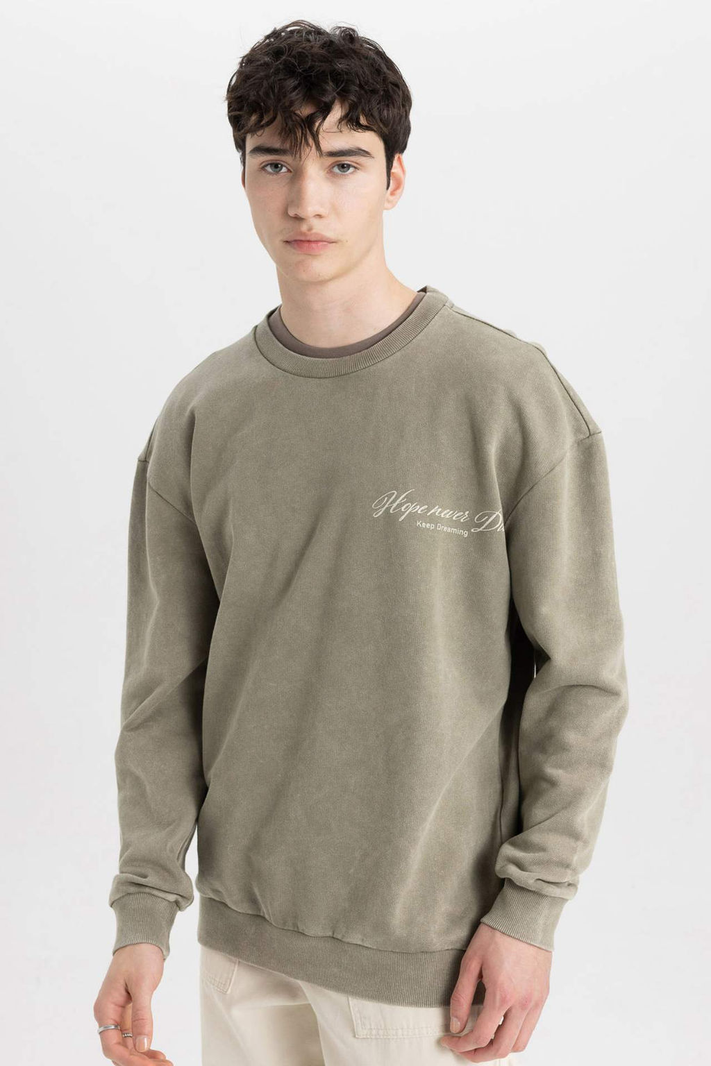 Comfort Regular Fit Rahat Kal?p Bisiklet Yaka S?rt Bask?l? Sweatshirt - Defacto фото 2