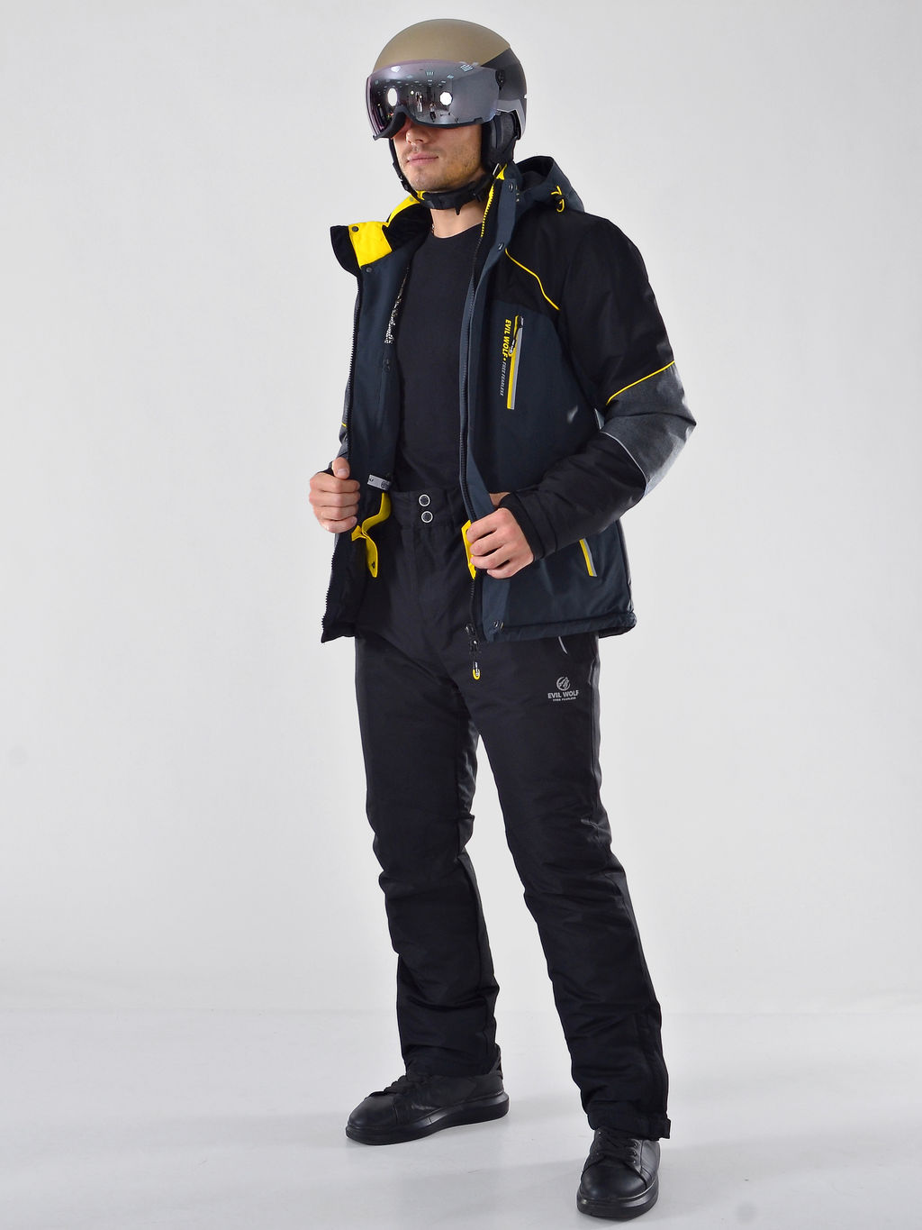 Мужской зимний горнолыжный костюм Evil Wolf 6608_1 Серый / Р 1101_Черный