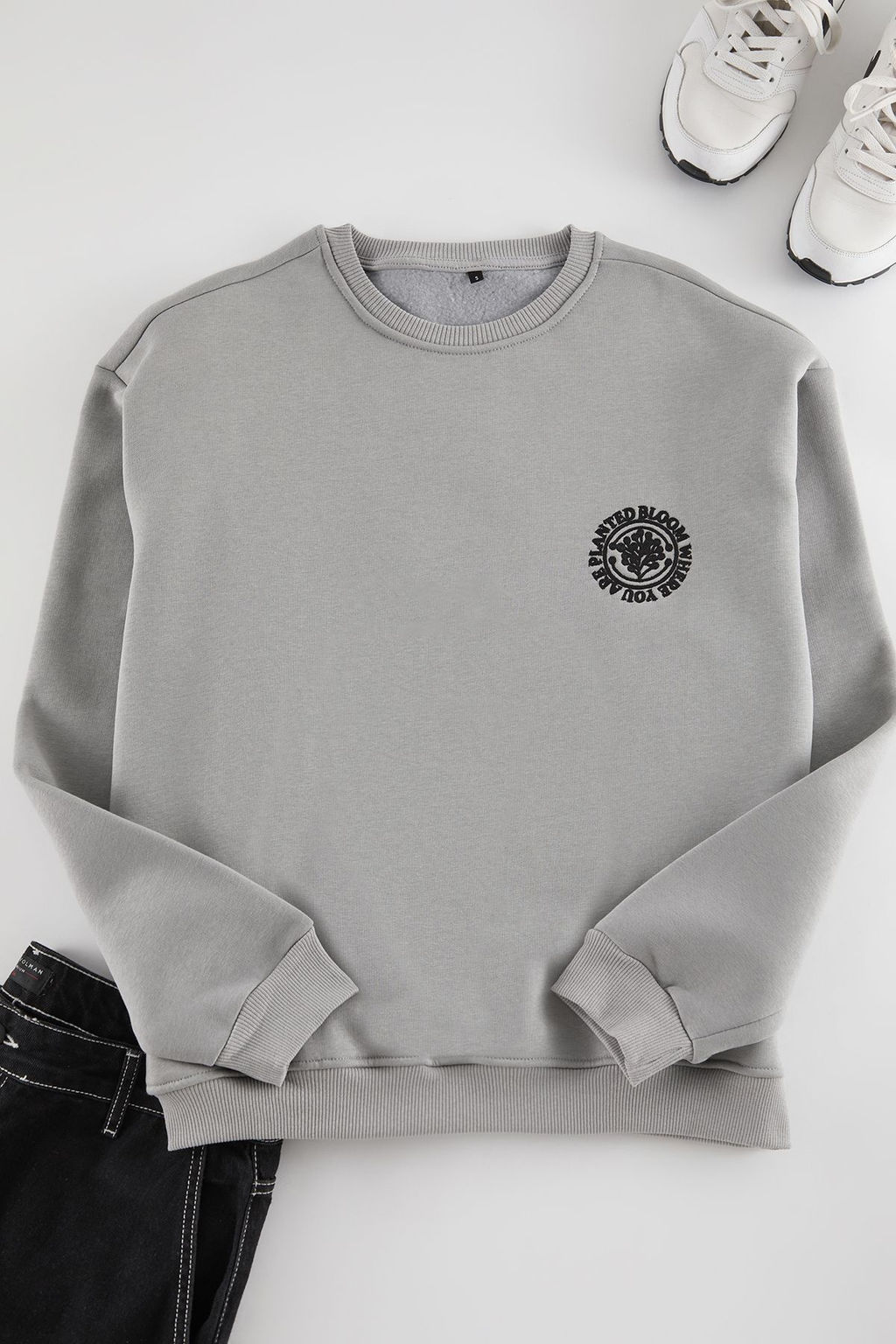 TRENDYOL MAN Kahverengi Oversize/Genis Kesim Cicek Nak?s Ici Polar/S?cak Tutan Pamuk Sweatshirt TMNAW24SW00012 - Trendyolmilla фото 45