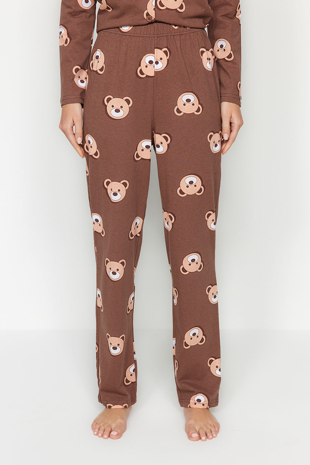 Trendyolmilla Ekru %100 Pamuklu Ay?c?kl? Gomlek-Pantolon Orme Pijama Tak?m? THMAW24PT00002 фото 5