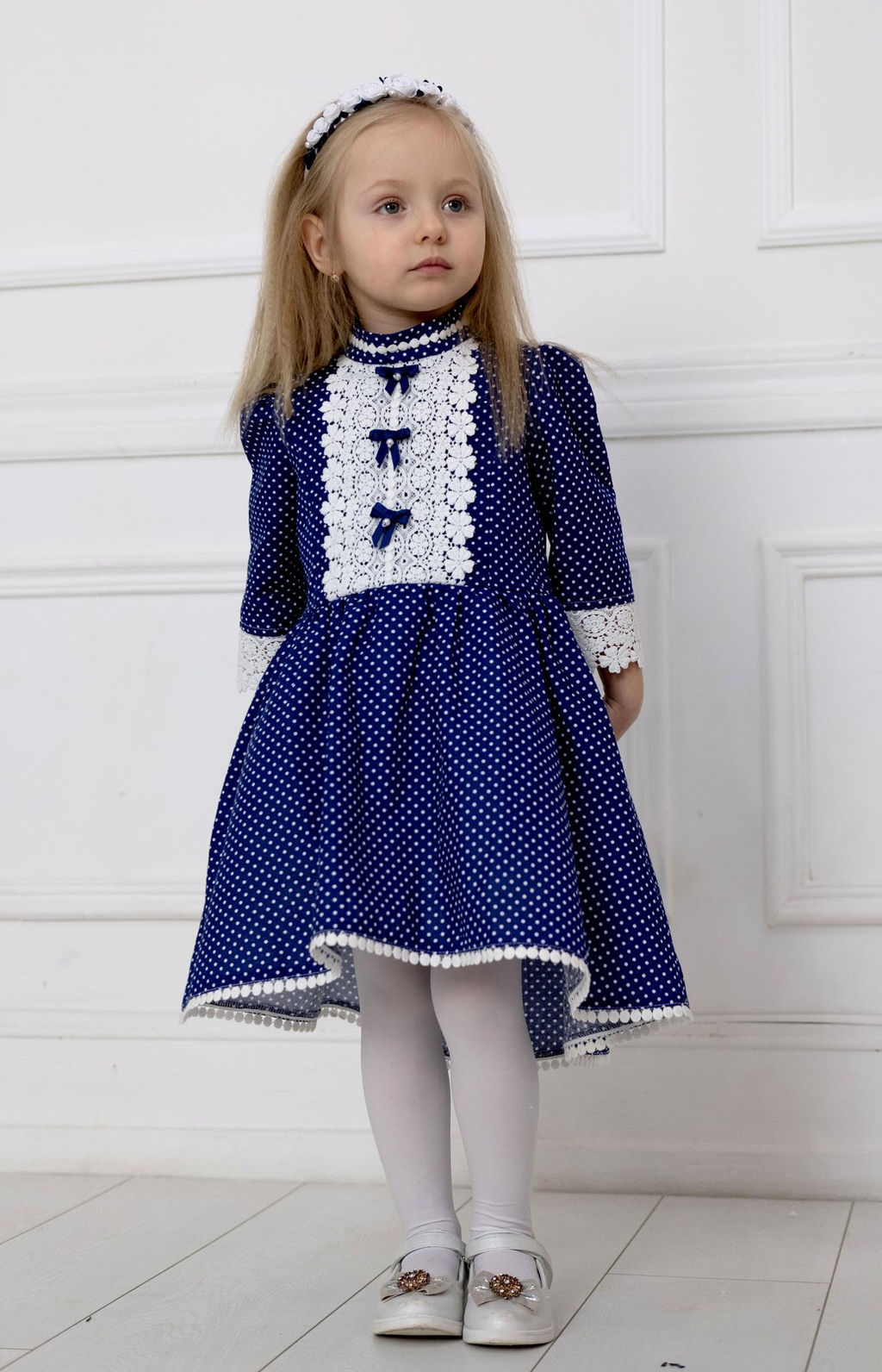 Платье МТ-422 горошек на синем