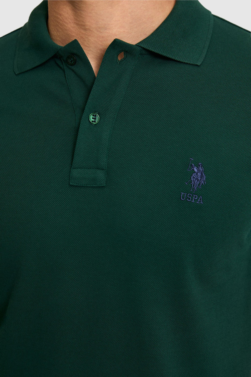 Erkek Slim Fit Polo Yaka Koyu Ye_il Basic Ti__rt
