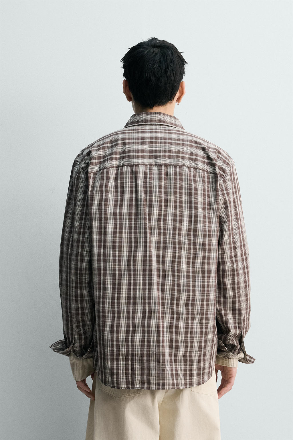 CAMISA CROPPED FIT CUADROS / Marr?n / Crudo - Zara фото 3