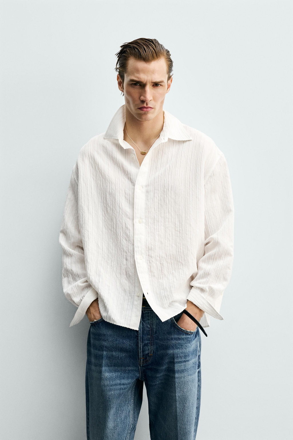 CAMISA RELAXED FIT ESTRUCTURA RAYA / Blanco - Zara фото 2