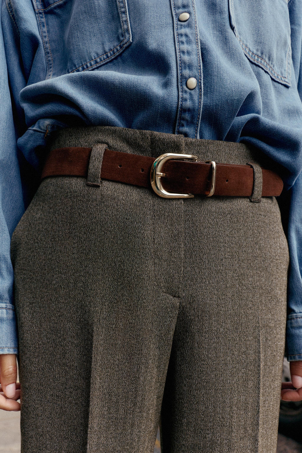 HERRINGBONE TROUSERS WITH BELT