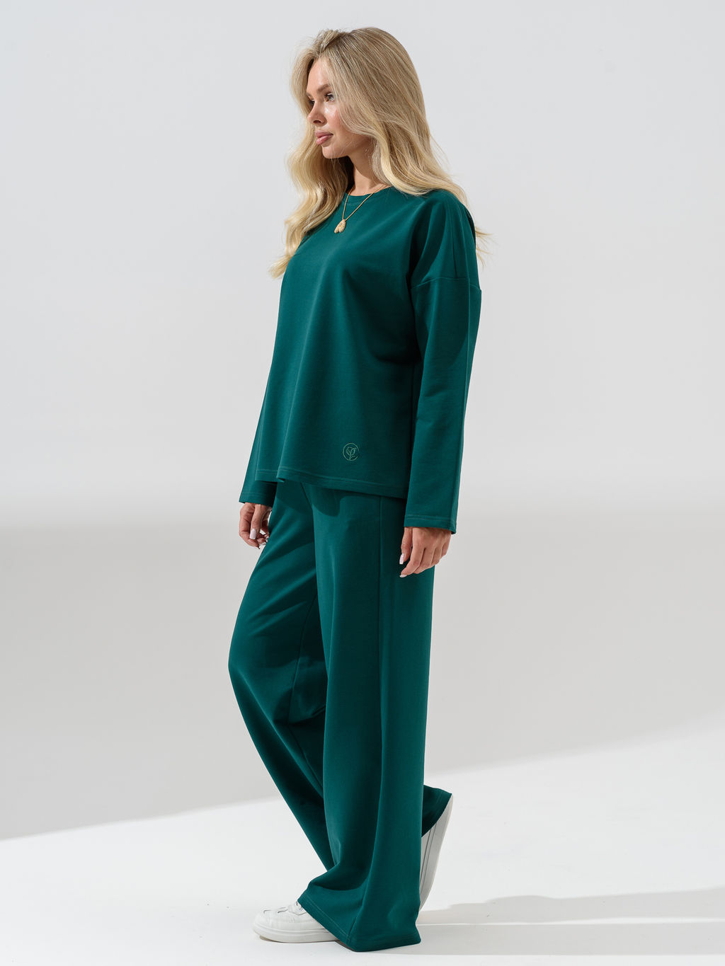 Костюм Оптима футер с брюками палаццо изумрудный  фото 5