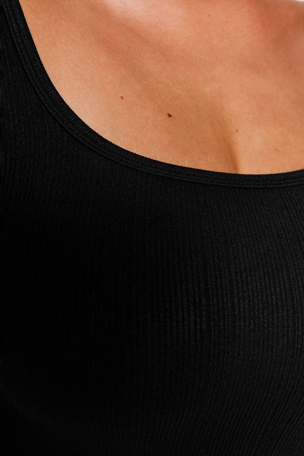 Siyah Seamless/Dikissiz Crop Ekstra Esnek Orme Spor Ust/Bluz TWOAW22BZ0450