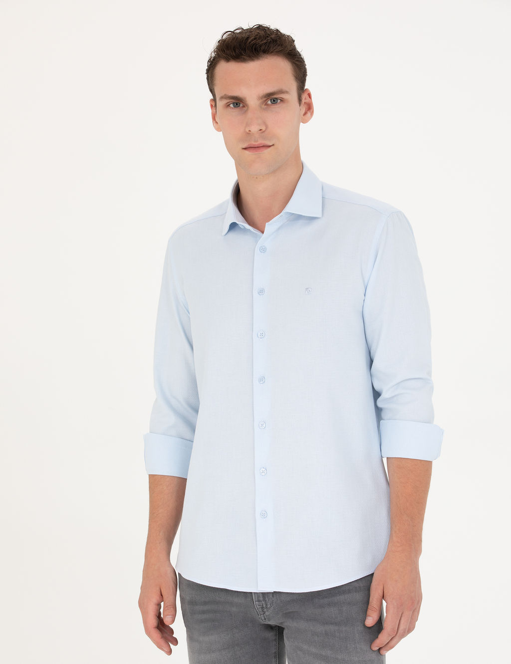 A__k Mavi Slim Fit Uzun Kollu G_mlek
