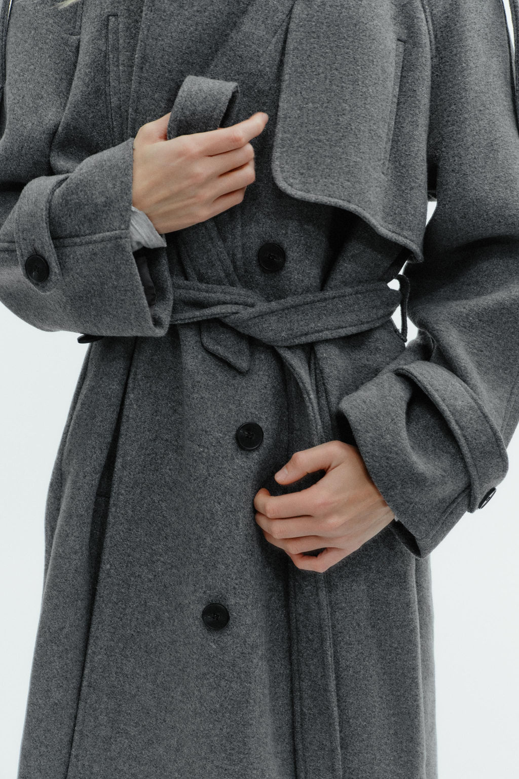 DOUBLE-BREASTED COAT WITH BELT AND LOOPS